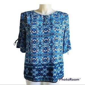 The Limited Blouse Shirt Top Size Large Blue Below Elbow Slit Sleeve Polyester